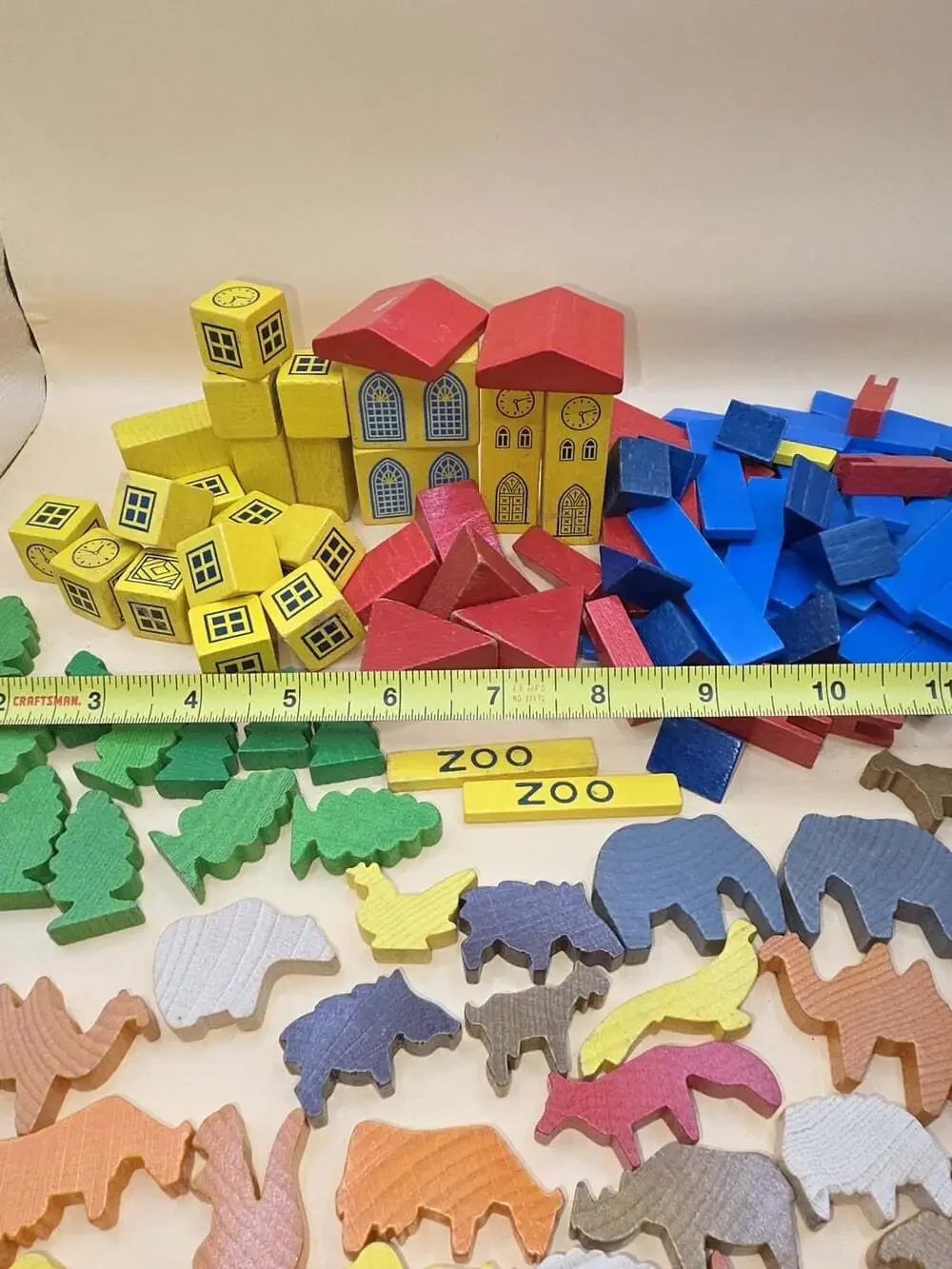 Vintage Lorenz Spiel Welt West Germany Wood Blocks Zoo Farm Animals People